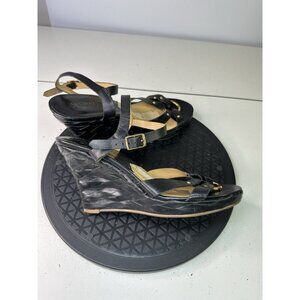 Michael Kors Sandals Black Leather Wedge Sz 8.5